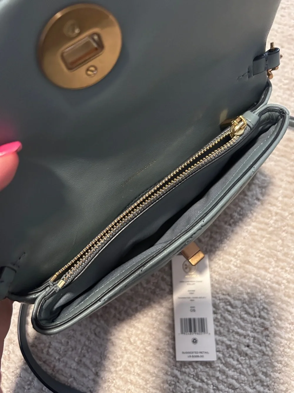 Tory Burch Quilted Slate Blue Leather Chain-strap Crossbody with Gold Logo - Picture 5 of 16